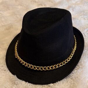 Black Fedora with Gold Chain Accent